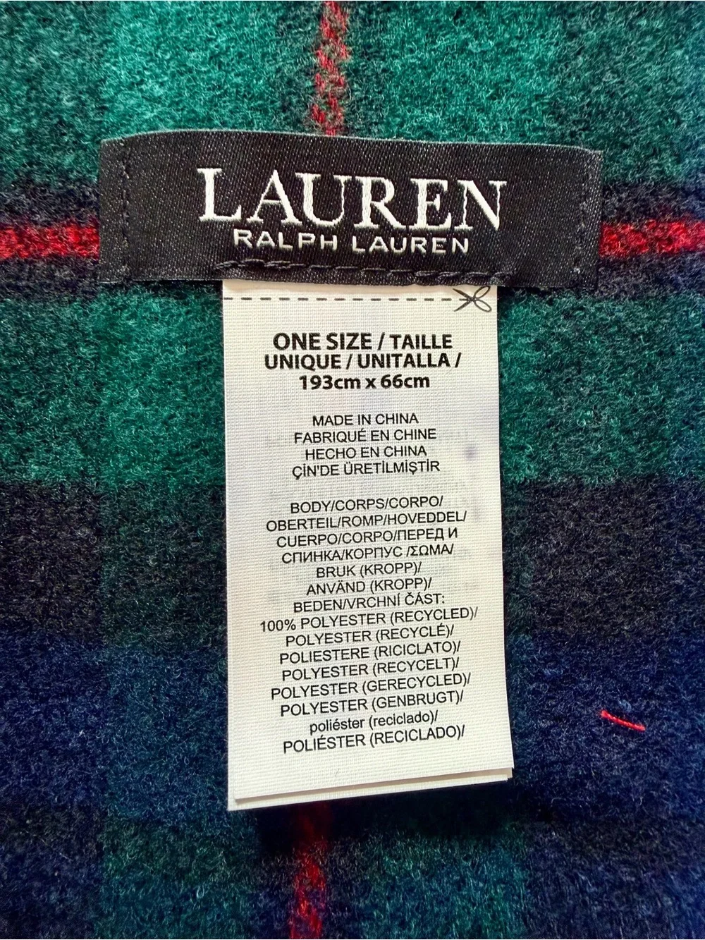 Lauren Ralph Lauren Blackwatch Plaid Oversized Scarf Wrap Shawl One Size
